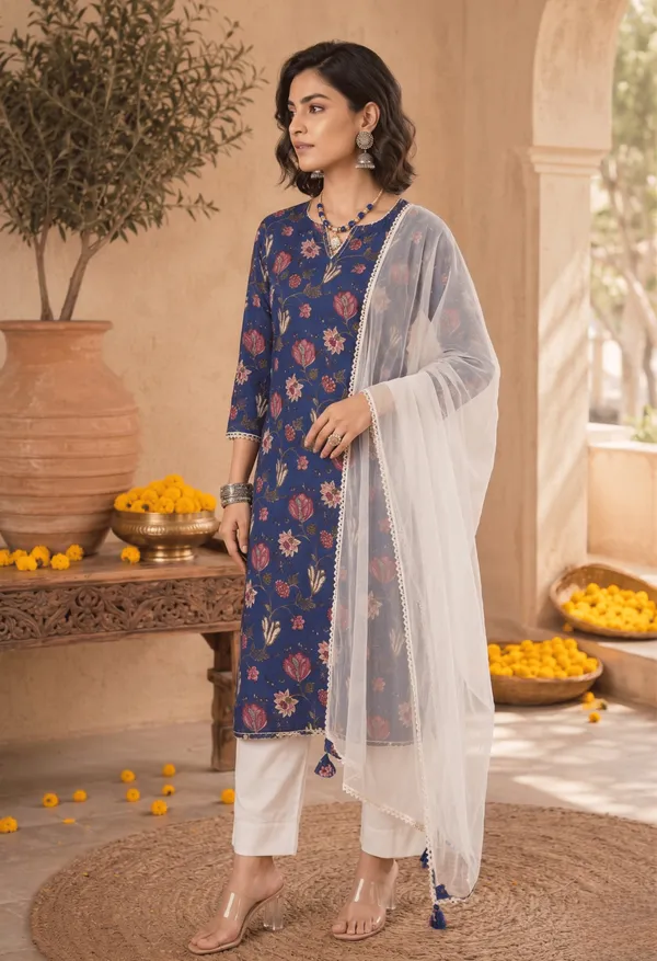 Blue_Rayon_Blend_Printed_Kurta_Pant_With_Dupatta