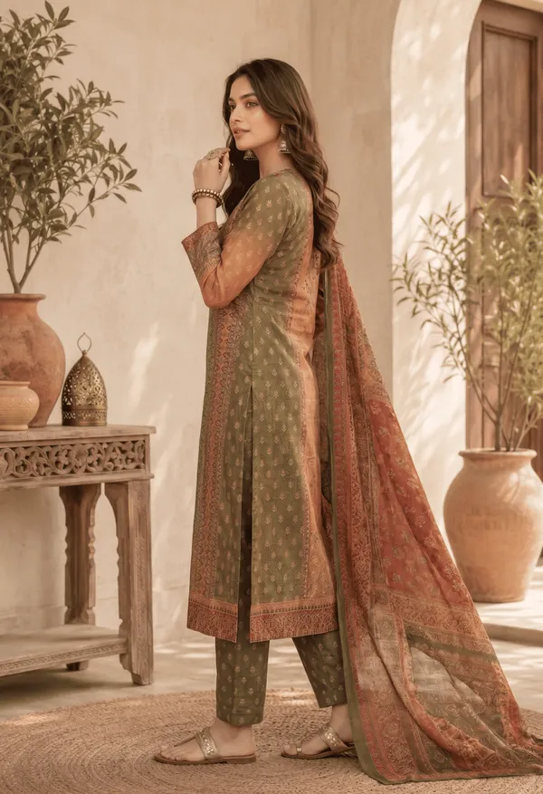 Olive_Rayon_Blend_Ethnic_Motifs_Printed_Straight_Kurta_Trouser_With_Dupatta