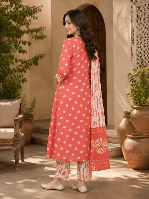 Orange_Rayon_Blend_Bandhani_Embroidered_Straight_Trouser_Bottom_Suit_Set