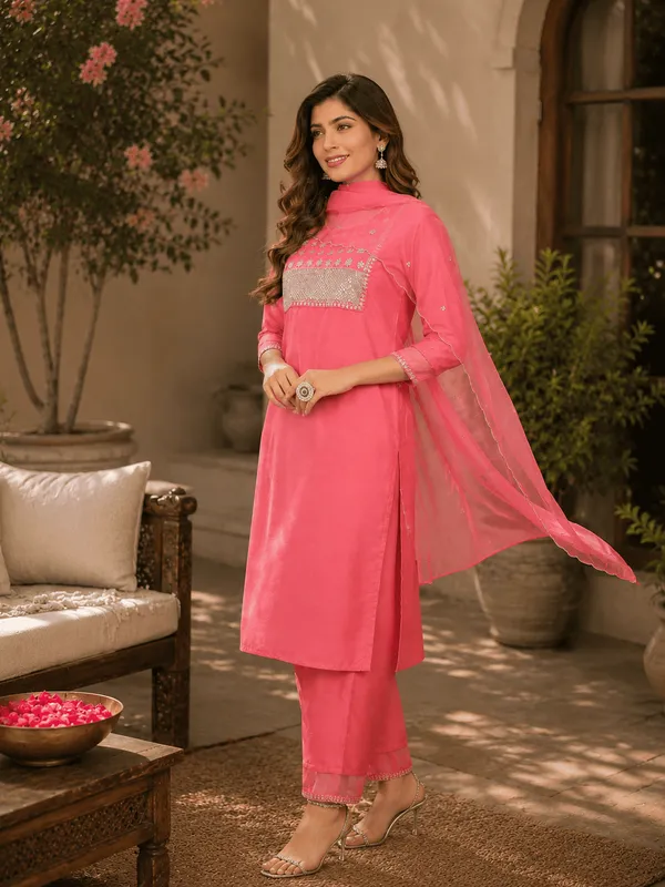 Pink_Poly_Silk_Solid_Sequin_Straight_Suit_Set