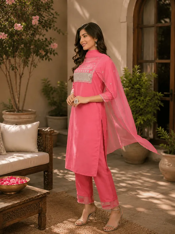 Pink_Poly_Silk_Solid_Sequin_Straight_Suit_Set