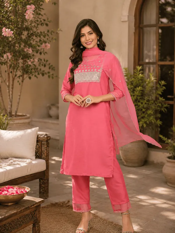 Pink_Poly_Silk_Solid_Sequin_Straight_Suit_Set