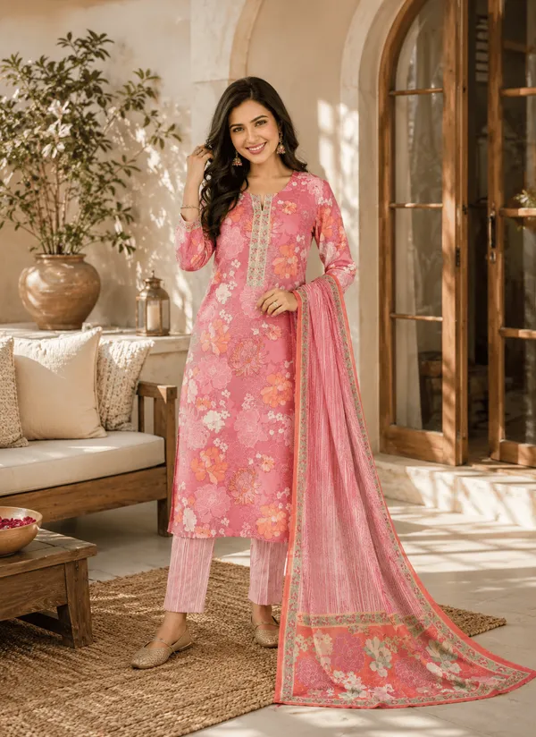 Pink_Cotton_Blend_Floral_Printed_Straight_Kurta_Trousers_With_Dupatta