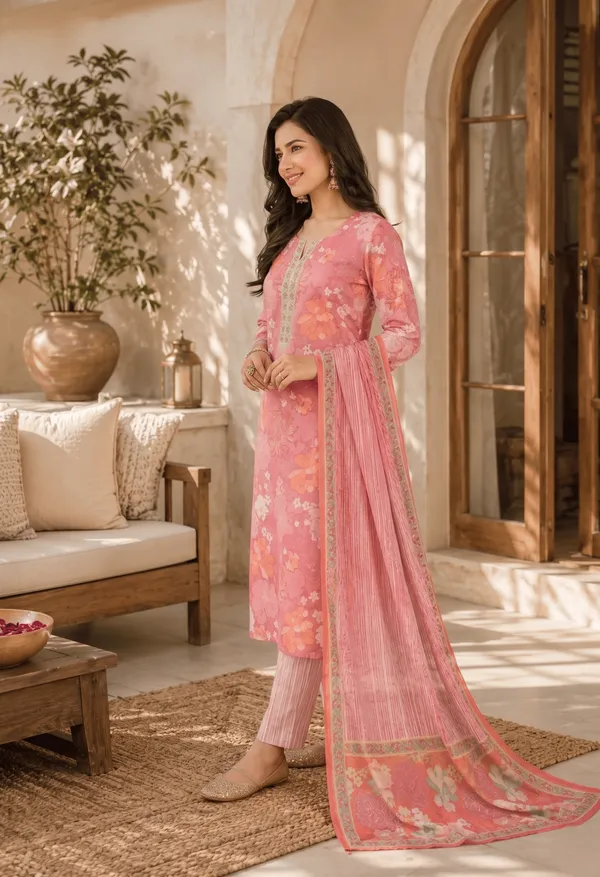 Pink_Cotton_Blend_Floral_Printed_Straight_Kurta_Trousers_With_Dupatta