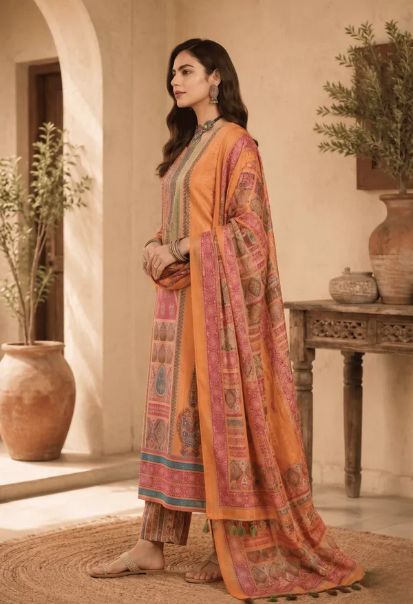 Yellow_Rayon_Blend_Ethnic_Motifs_Printed_Straight_Kurta_Trouser_With_Dupatta