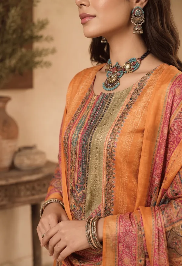 Yellow_Rayon_Blend_Ethnic_Motifs_Printed_Straight_Kurta_Trouser_With_Dupatta