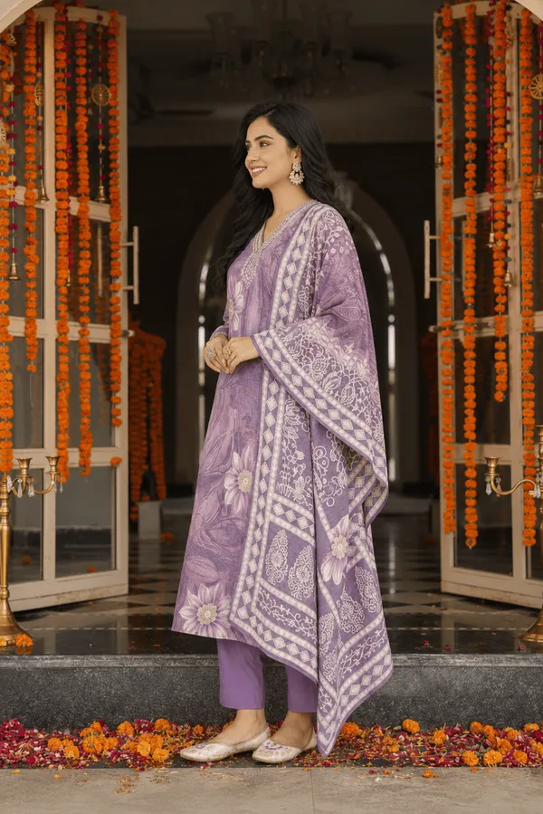 Lavender_Viscose_Rayon_Floral_Printed_Straight_Kurta_Trousers_With_Dupatta