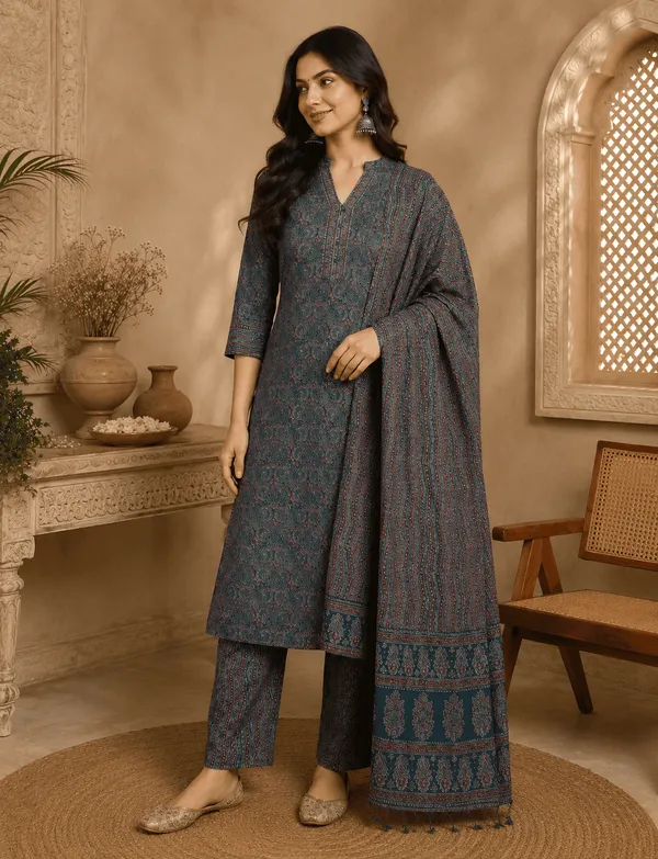 Teal_Rayon_Blend_Ethnic_Motifs_Printed_Straight_Suit_Set