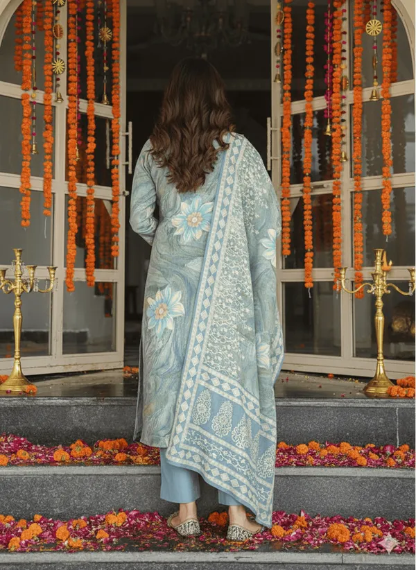 Blue_Viscose_Rayon_Floral_Printed_Straight_Kurta_Trousers_With_Dupatta
