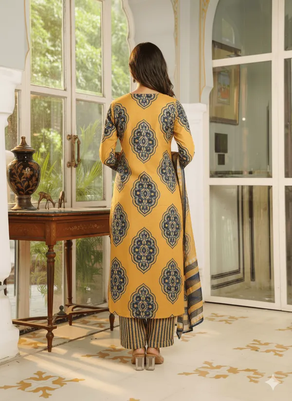 Yellow_Rayon_Blend_Ethnic_Motifs_Printed_Straight_Kurta_Trousers_With_Dupatta