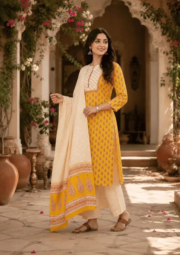 Yellow_Rayon_Blend_Straight_Suit_Set