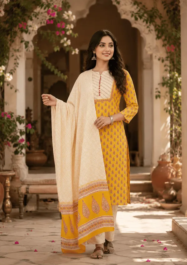 Yellow_Rayon_Blend_Straight_Suit_Set