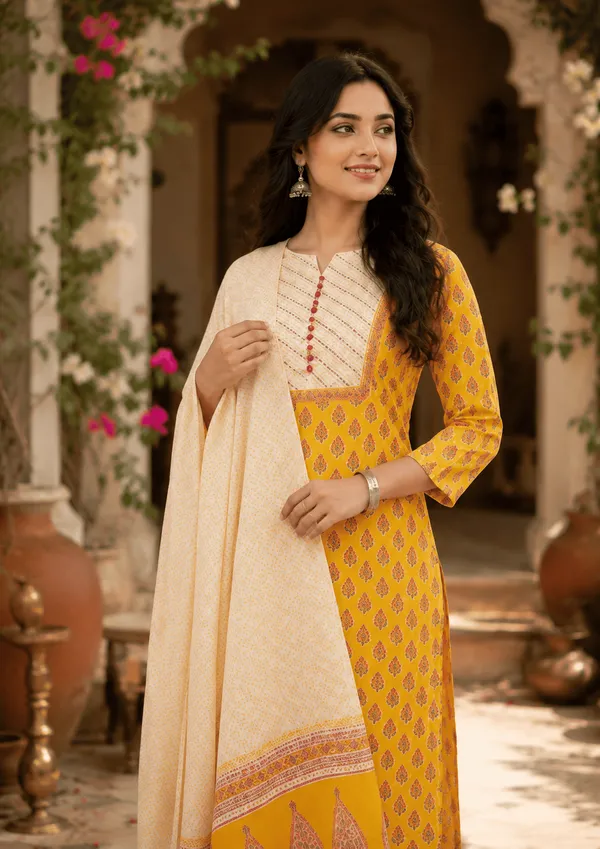 Yellow_Rayon_Blend_Straight_Suit_Set