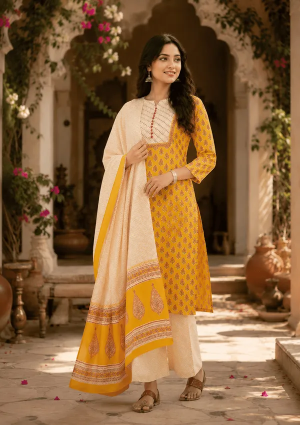 Yellow_Rayon_Blend_Straight_Suit_Set