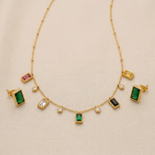 Multicolor_Crystal_Rectangular_Charm_Necklace_And_Earrings_Set