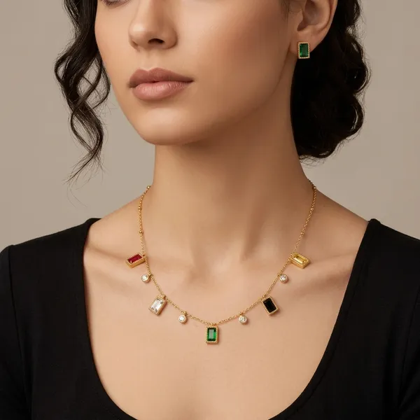 Multicolor_Crystal_Rectangular_Charm_Necklace_And_Earrings_Set