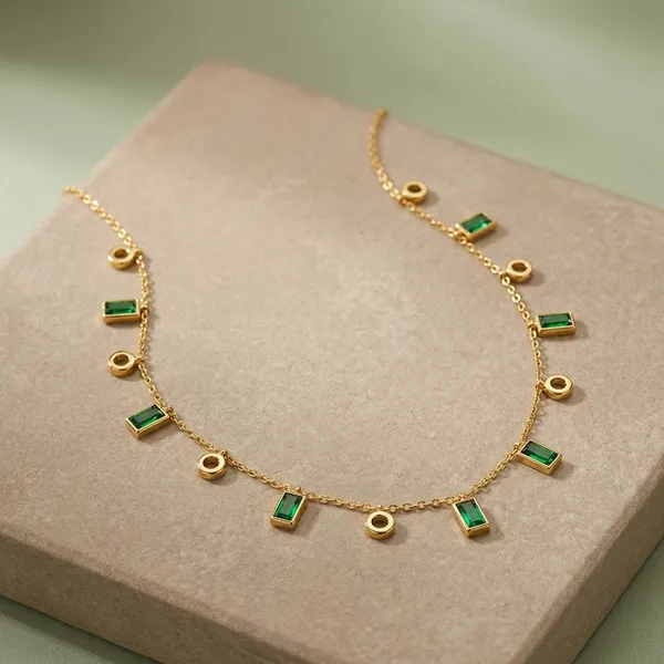 Golden_Chain_Necklace_With_Green_Stone_And_Circle_Charm_Danglers