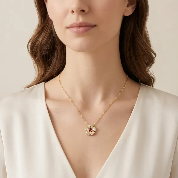 Sparkling_Flower_Pendant_Necklace_With_Red_Crystal_Center