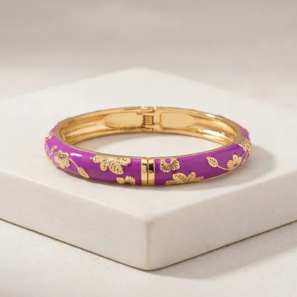 Purple_Enamel_Bangle_With_Gold_Floral_Design