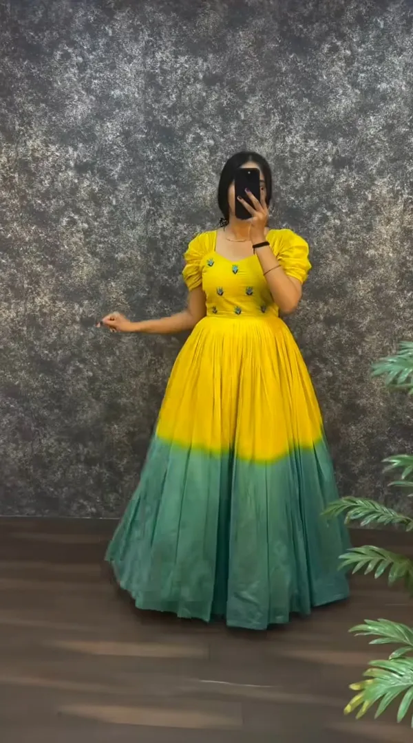 Yellow_Elegant_Design_Cotton_Gown_For_Women