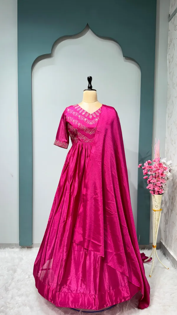 Pink_Elegant_Design_Silk_Satin_Gown_For_Women