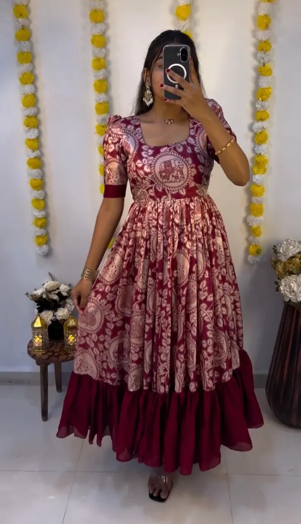 MARRON_Kalamkari_2.0_Slub_Cotton_Anarkali