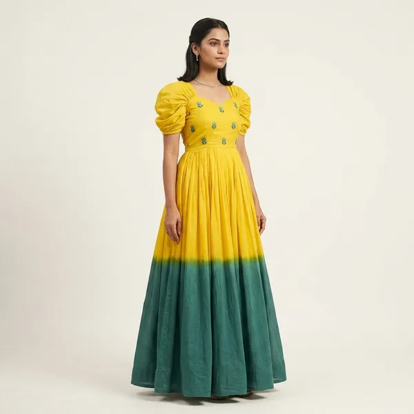 Yellow_Elegant_Design_Cotton_Gown_For_Women