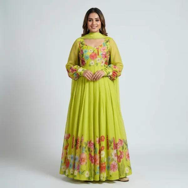 Lemon_Yellow_Elegant_Design_Organza_Silk_Gown_For_Women