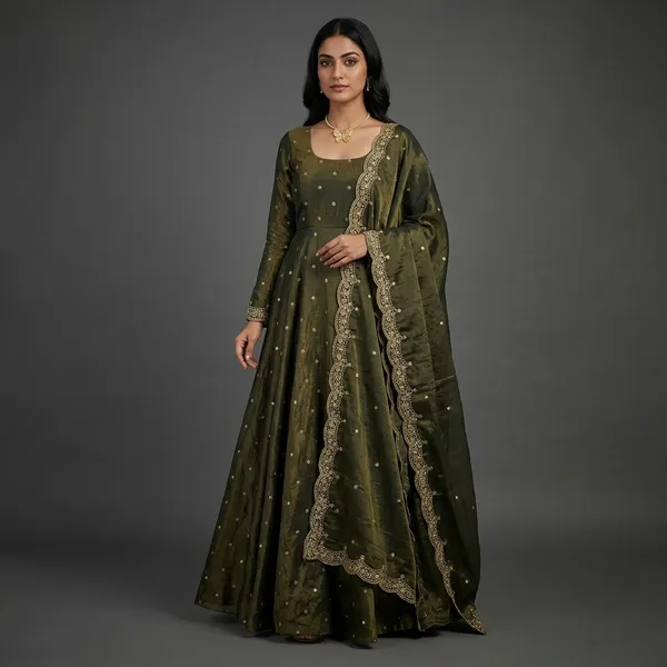 Green_Elegant_Design_Fancy_Silk_Gown_For_Women