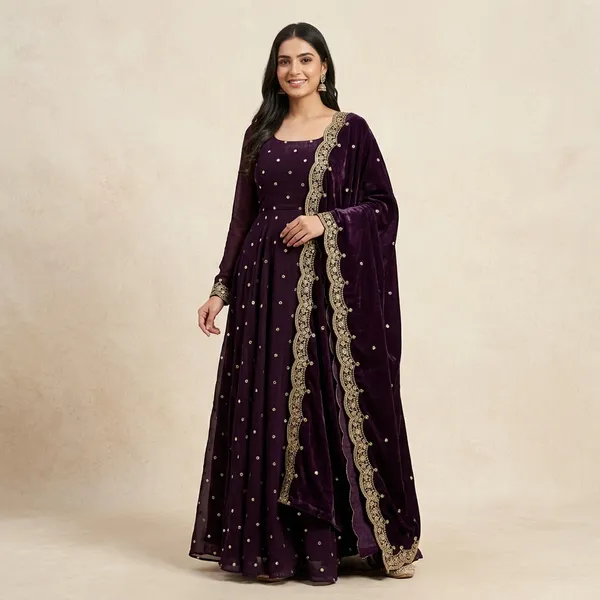 Purple_Elegant_Design_Fancy_Silk_Gown_For_Women