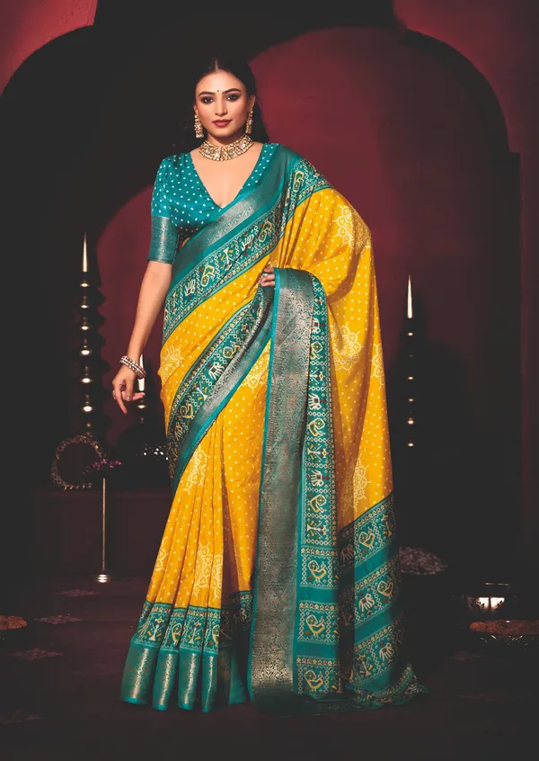 Yellow_Teal_Dola_Jacquard_Patola_Bandhej_Zari_Saree_For_Women