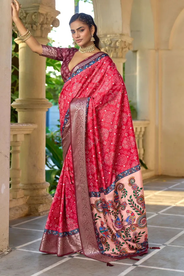 Red_Russian_Silk_Embroidered_Peacock_Motif_Saree_For_Women