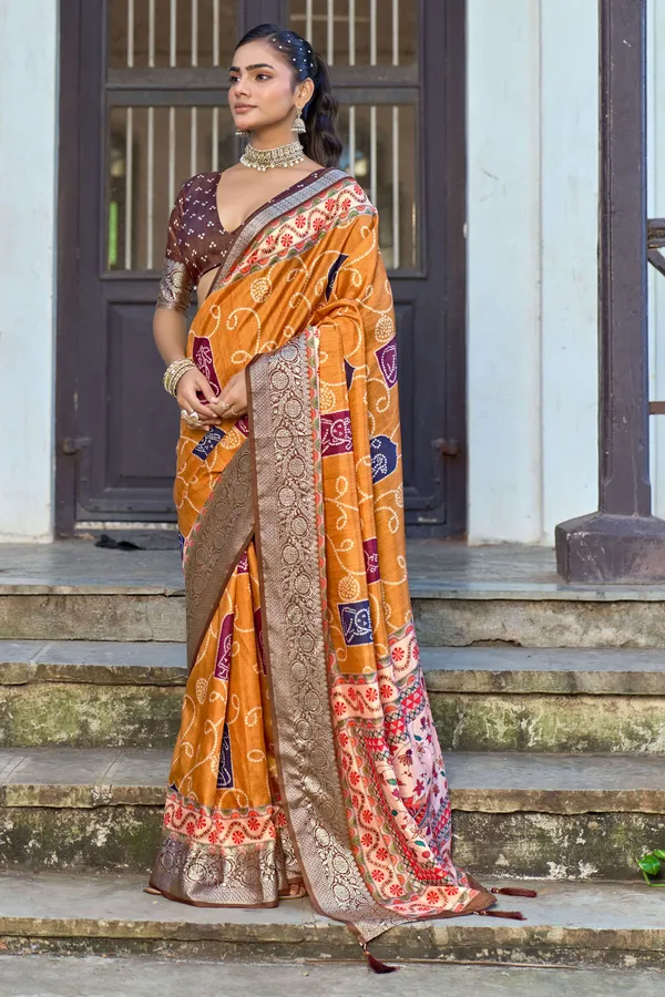 Mustard_Yellow_Russian_Silk_Zari_Work_Saree_For_Women