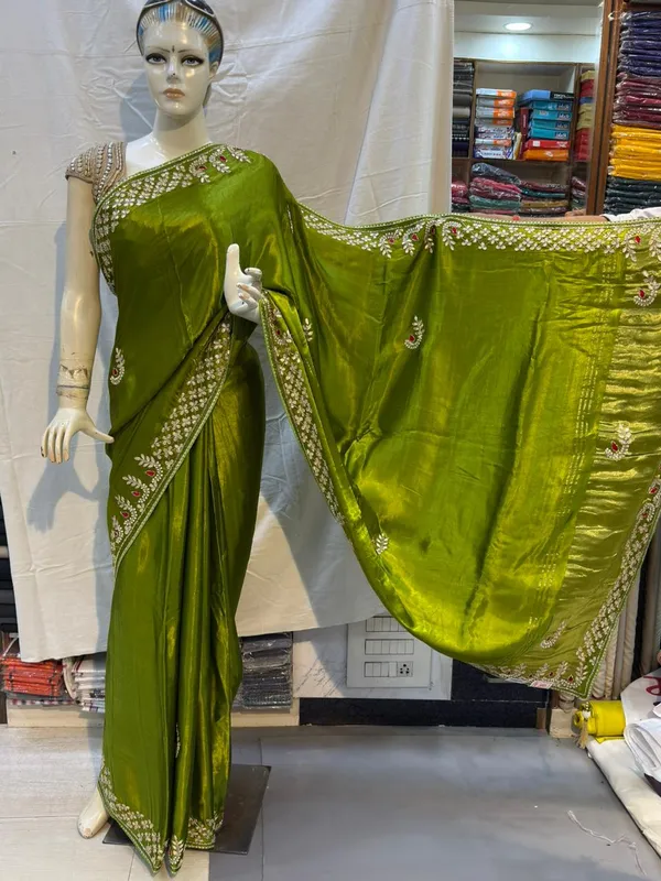 Olive_Green_Pure_Gazi_Silk_Embroidered_Floral_Motif_Saree_For_Women