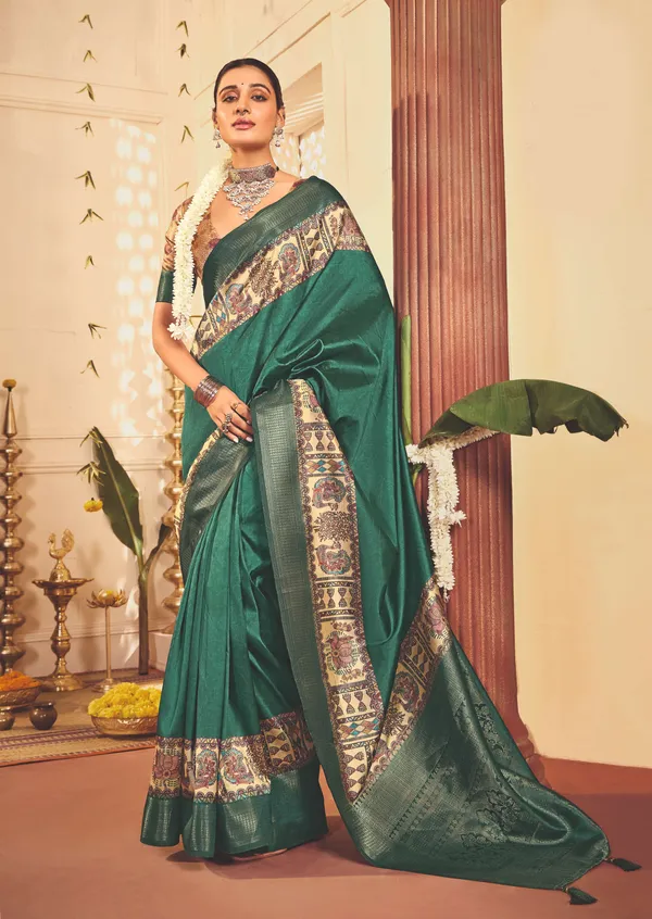 Green_Pure_Tussar_Silk_Woven_Border_Saree_For_Women