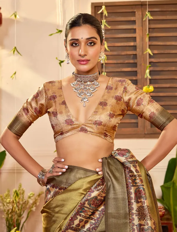 Olive_Green_Tussar_Silk_Woven_Saree_For_Women