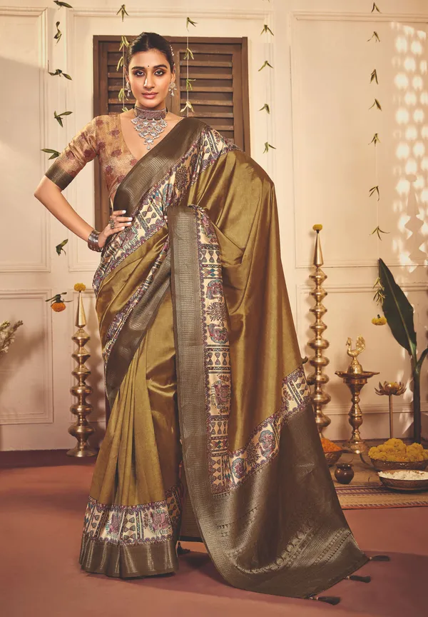 Olive_Green_Tussar_Silk_Woven_Saree_For_Women