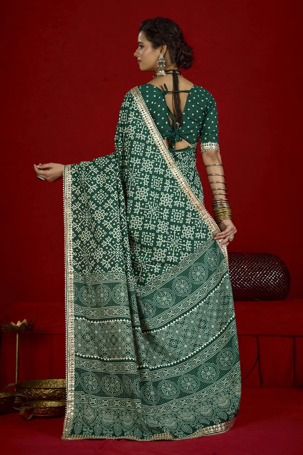 Green_Gold_Velvet_Tussar_Silk_Bandhani_Gotta_Patti_Saree_For_Women