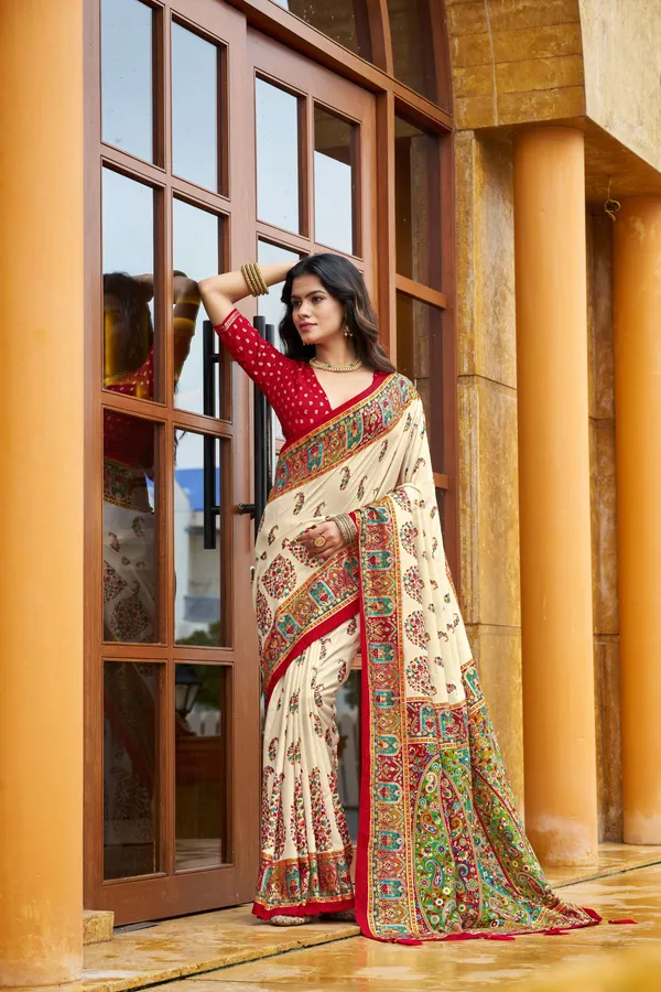 Cream_Velvet_Tussar_Silk_Embroidered_Border_Saree_For_Women