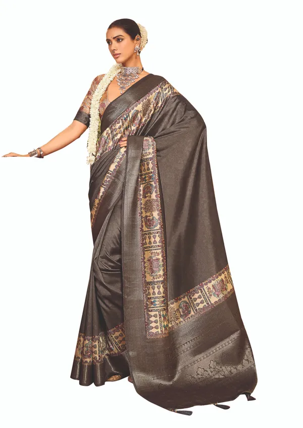 Grey_Pure_Tussar_Silk_Woven_Border_Pallu_Saree_For_Women