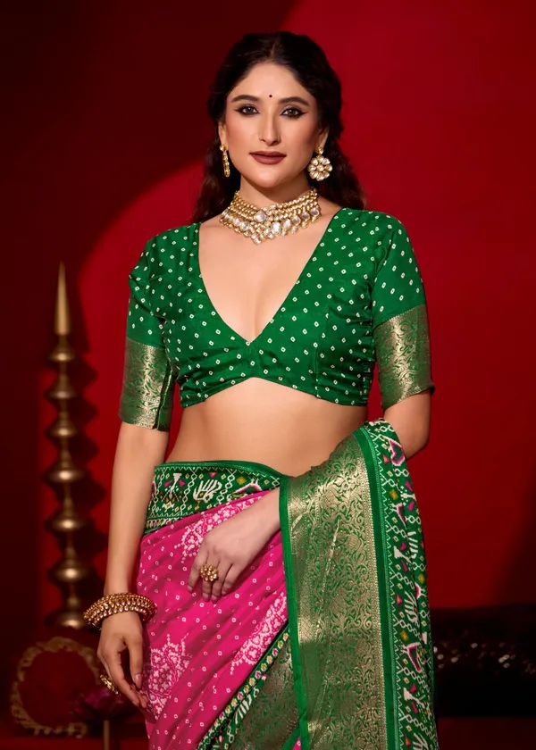 Pink_Green_Dola_Jacquard_Patola_Embroidered_Border_Saree_For_Women