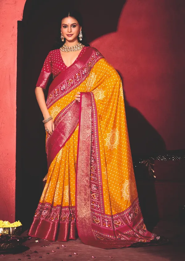 Yellow_Pink_Dola_Jacquard_Patola_Bandhej_Saree_For_Women