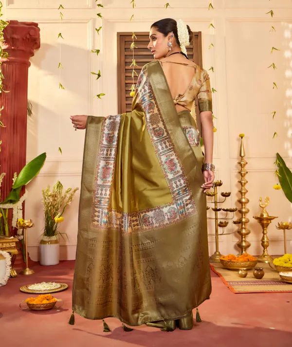 Olive_Green_Tussar_Silk_Woven_Saree_For_Women