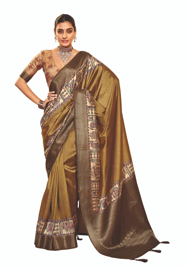 Olive_Green_Tussar_Silk_Woven_Saree_For_Women