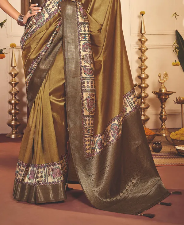 Olive_Green_Tussar_Silk_Woven_Saree_For_Women