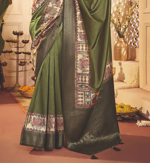 Olive_Green_Pure_Tussar_Silk_Zari_Work_Saree_For_Women