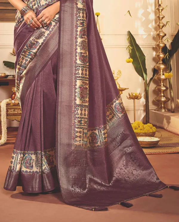 Mauve_Pure_Tussar_Silk_Woven_Border_Saree_For_Women