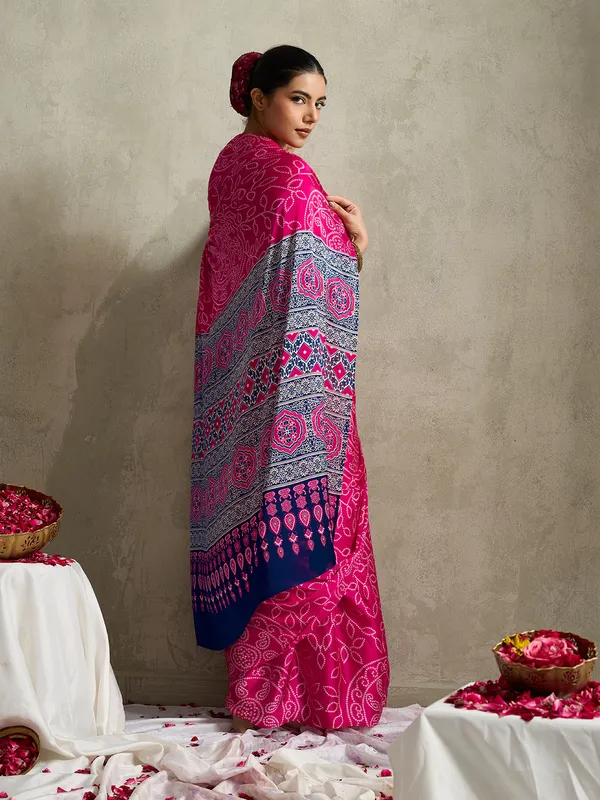Rani_Pink_Modal_Silk_Bandhej_Saree_For_Women