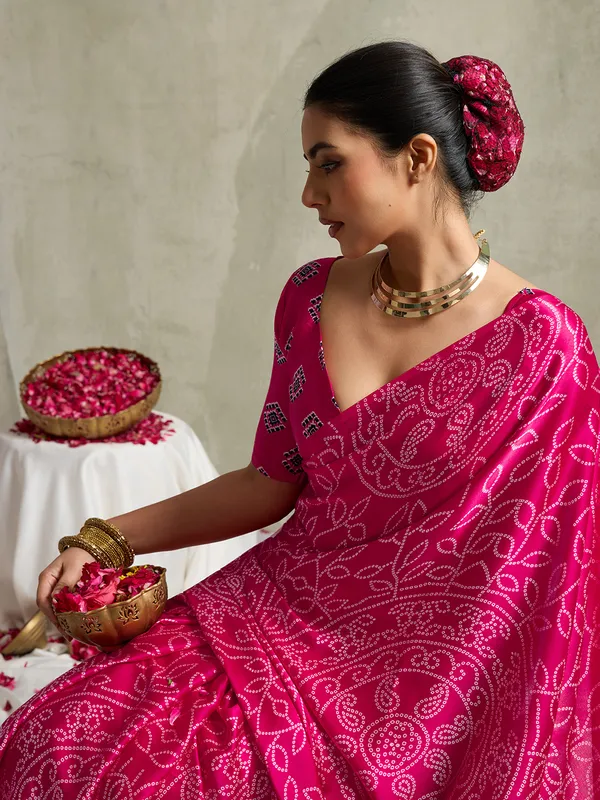 Rani_Pink_Modal_Silk_Bandhej_Saree_For_Women