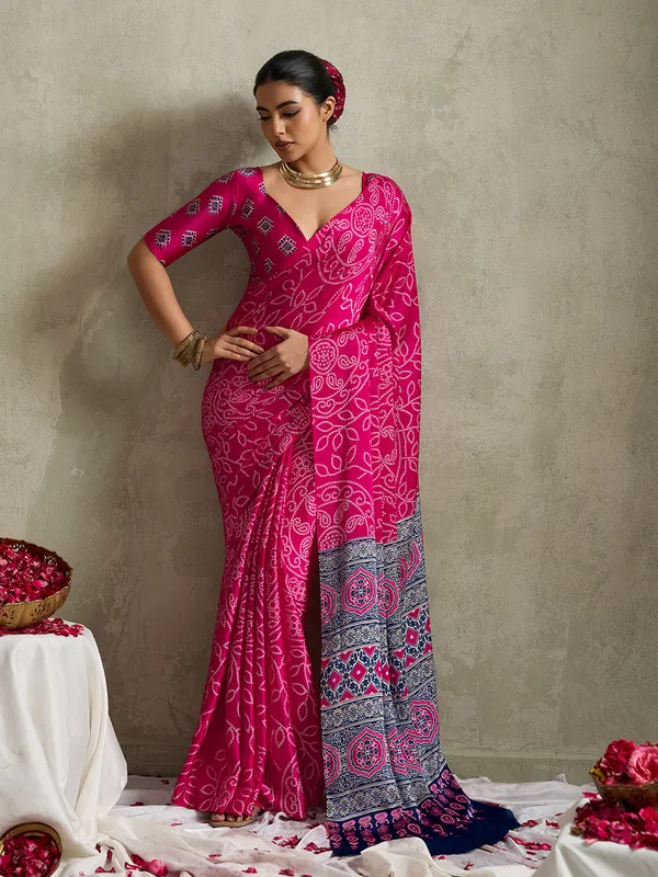 Rani_Pink_Modal_Silk_Bandhej_Saree_For_Women